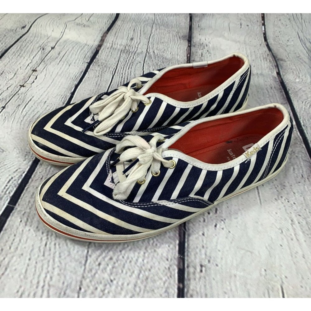 Kate Spade Keds Blue & White Striped Tennis Shoes Size 7